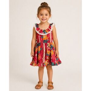 Nikky Hawaiian Dress Toddler Girls 4 Pink Floral Print Cotton Ruffle Vintage